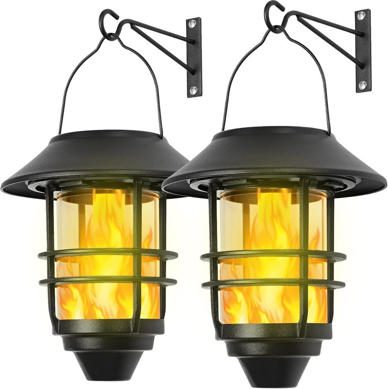 Derynome Solar Hanging Lantern Outdoor, Flickering Flames Outdoor Lights,Solar Lights Waterproof for Wall Fence Patio Porch Yard,2 Pack - Image 1